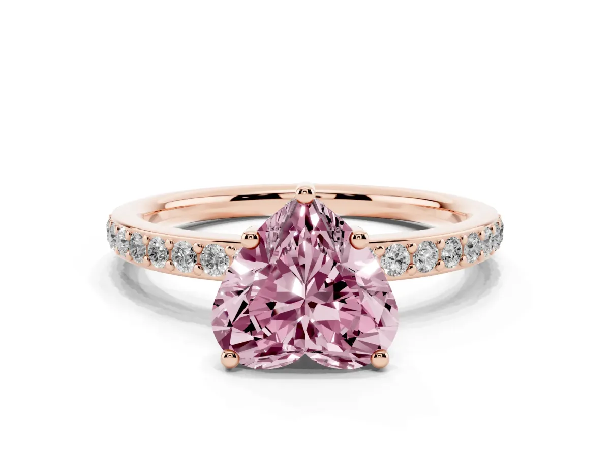 Fancy Pink Heart Cut Cut Diamond Pavé Band Ring with Four-Prong Setting Rose gold
