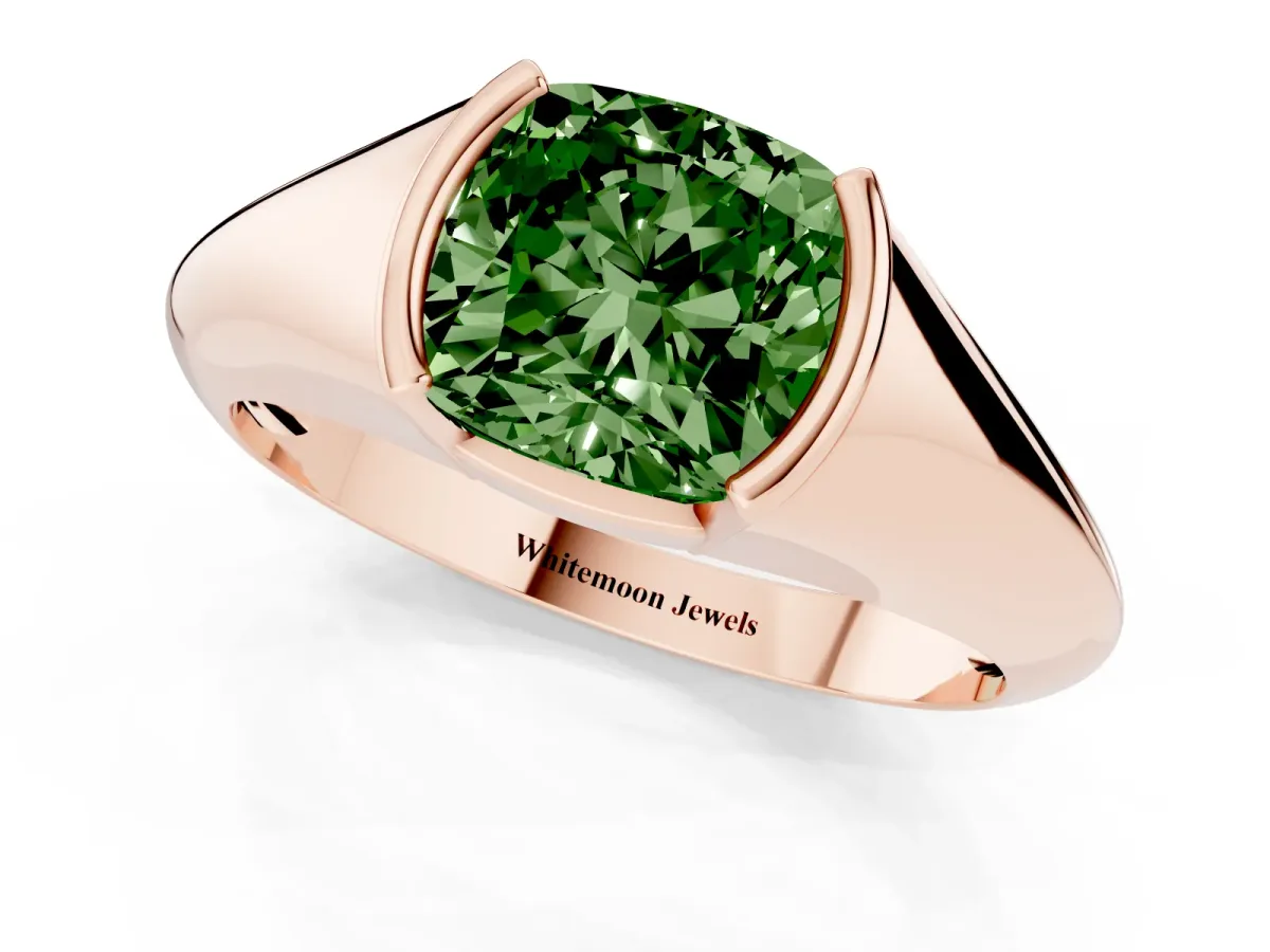 Fancy Green Cushion Cut Solitaire Tension Set Diamond Ring Rose gold