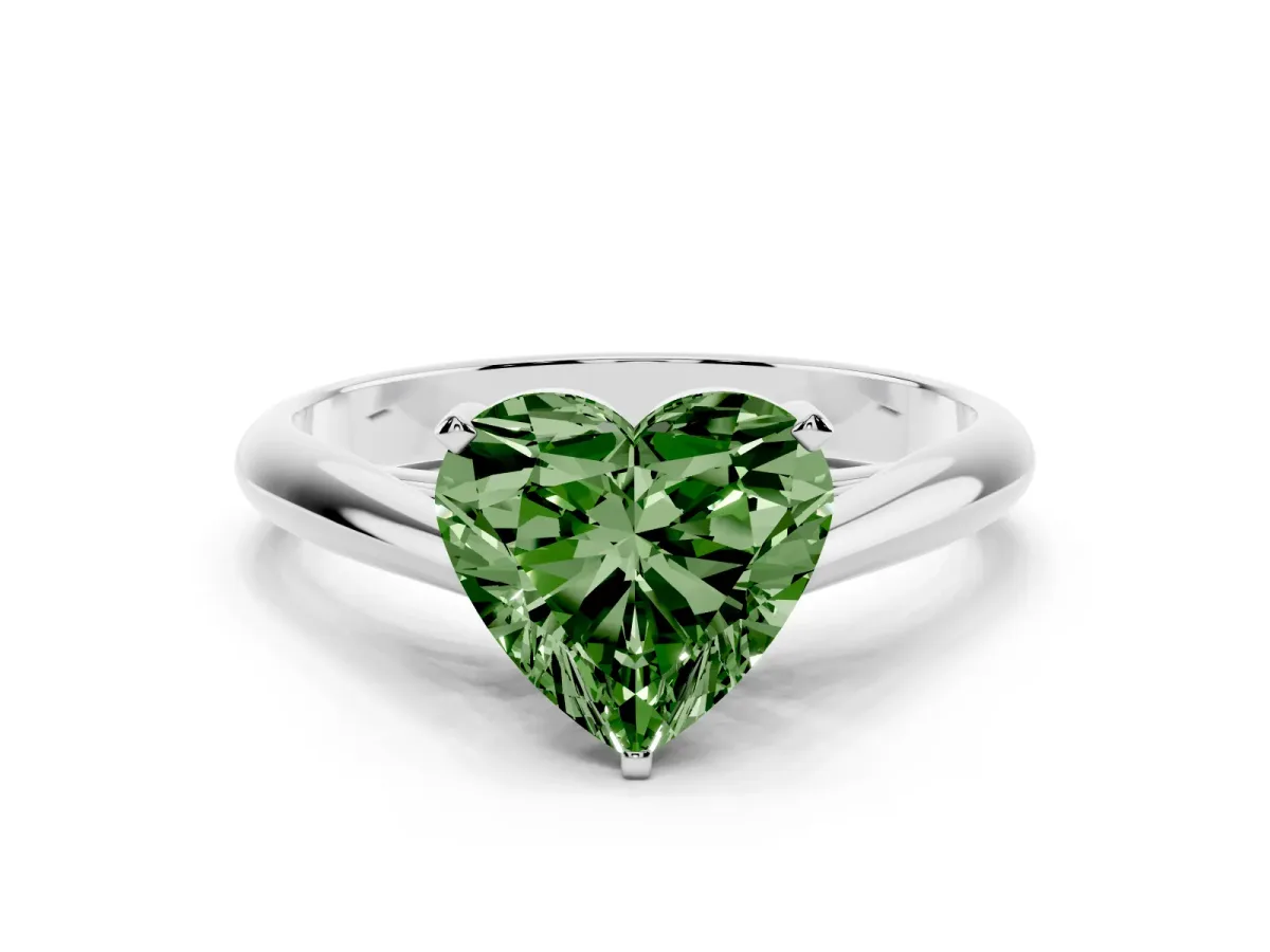Fancy Green Heart Cut Diamond Solitaire Engagement Ring with Cathedral Setting and Four-Prong Mount Platinum