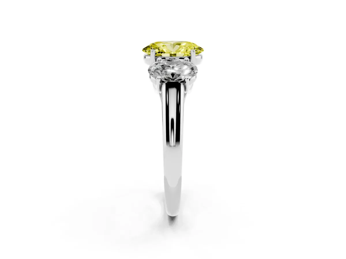 Fancy Yellow Three-Stone Oval Cut Diamond Engagement Ring with Prong Setting Platinum