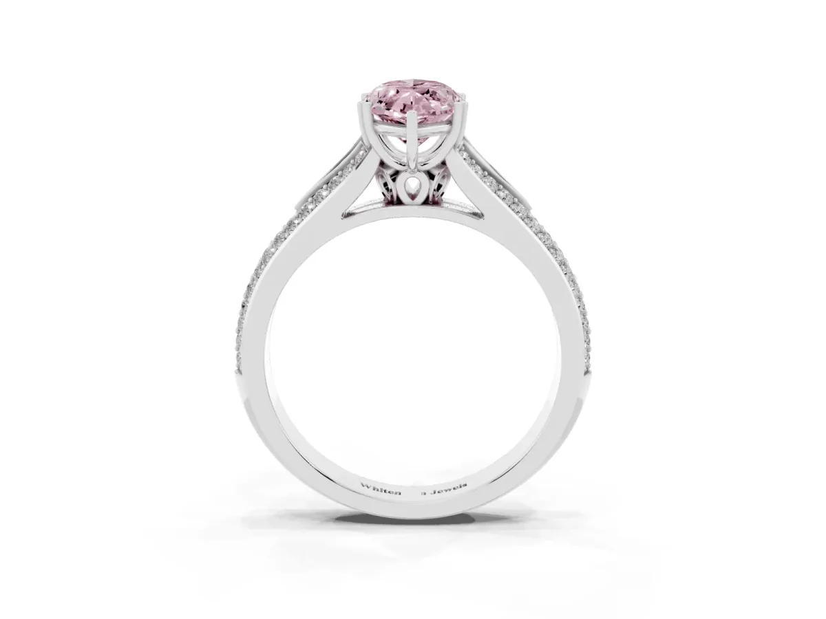 Fancy Pink Marquise Cut Diamond Split Shank Engagement Ring with Pavé Band Silver