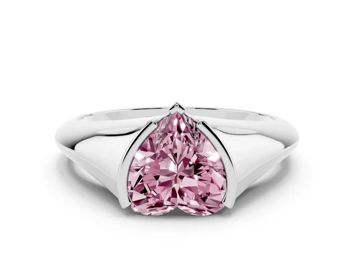 Fancy Pink Heart Cut Solitaire Tension Set Diamond Ring Platinum