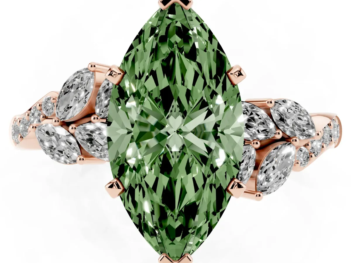 Fancy Green Marquise Cut Solitaire Marquise Twist Band with Six-Prong Setting Rose gold