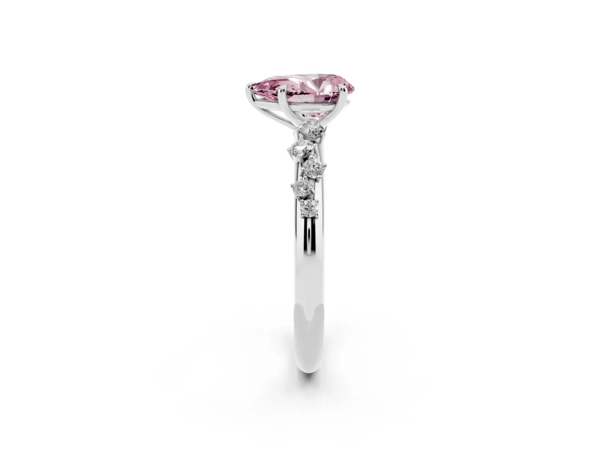 Fancy Pink Pear Cut Diamond Cluster Prong-Set Solitaire Ring White gold