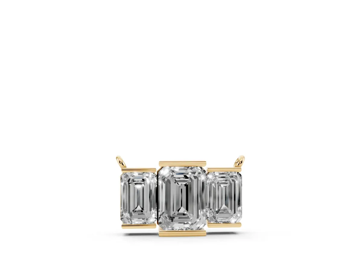 Emerald Cut Three-Stone Bar Pendant with Bar Prong Setting Yellow gold