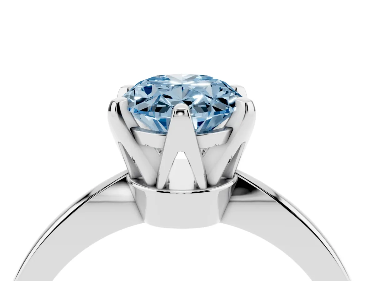 Fancy Blue Oval Cut Solitaire Engagement Ring with Six-Prong Setting and Tapered Band Platinum