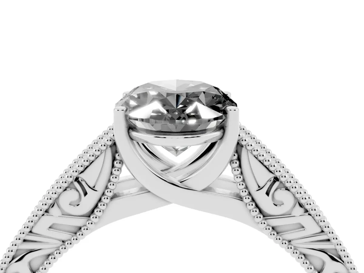 Fancy Black Oval Cut Diamond Solitaire Ring with Engraved Band and Four-Prong Setting Platinum