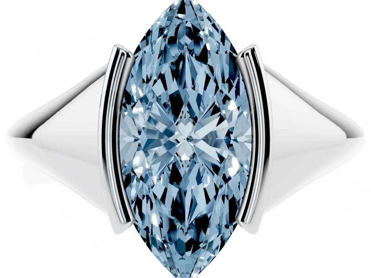Fancy Blue Marquise Cut Solitaire Tension Set Diamond Ring Platinum