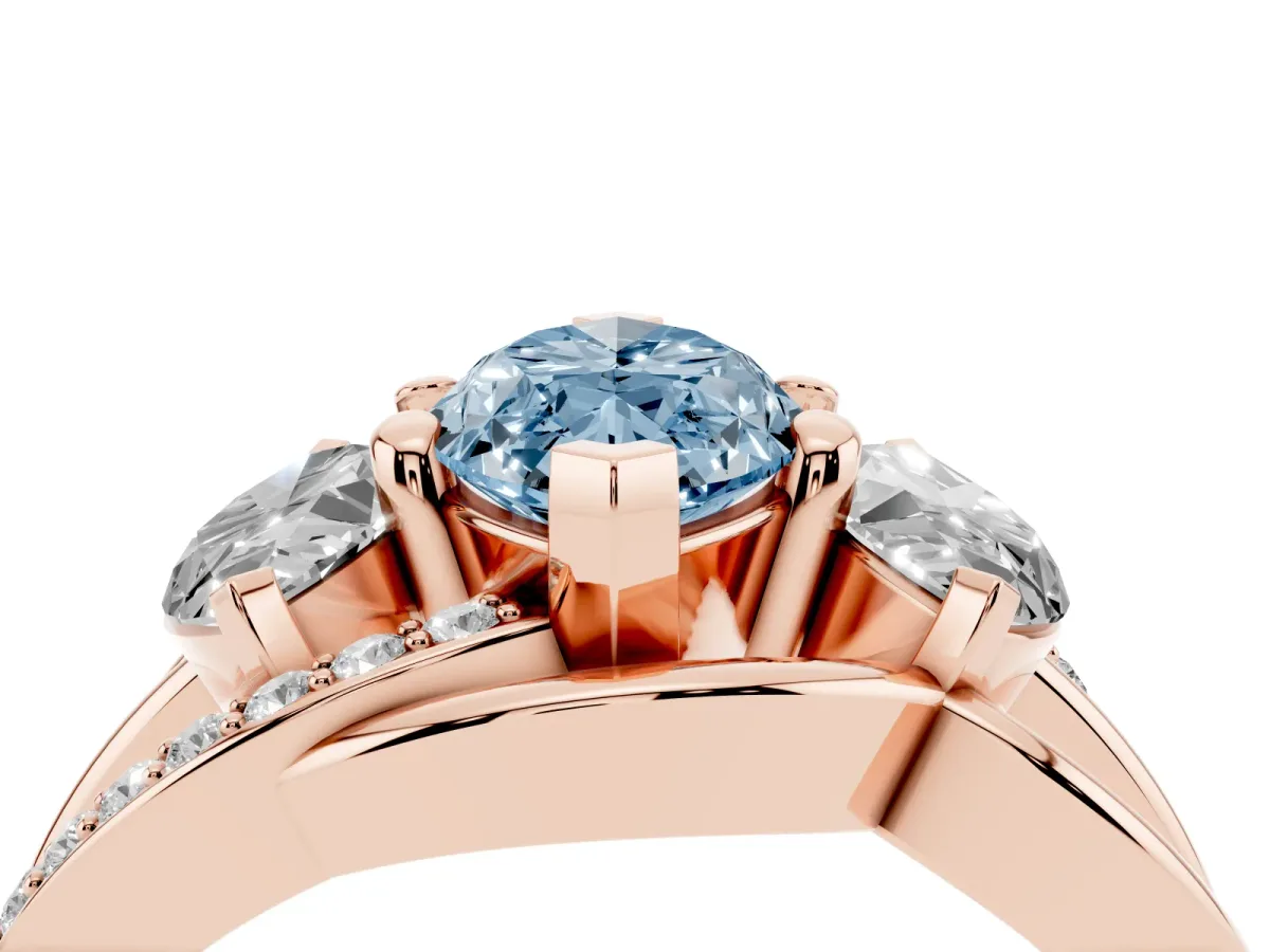 Fancy Blue Three-Stone Marquise Cut Cut Diamond Split Shank Prong Set Ring Rose gold