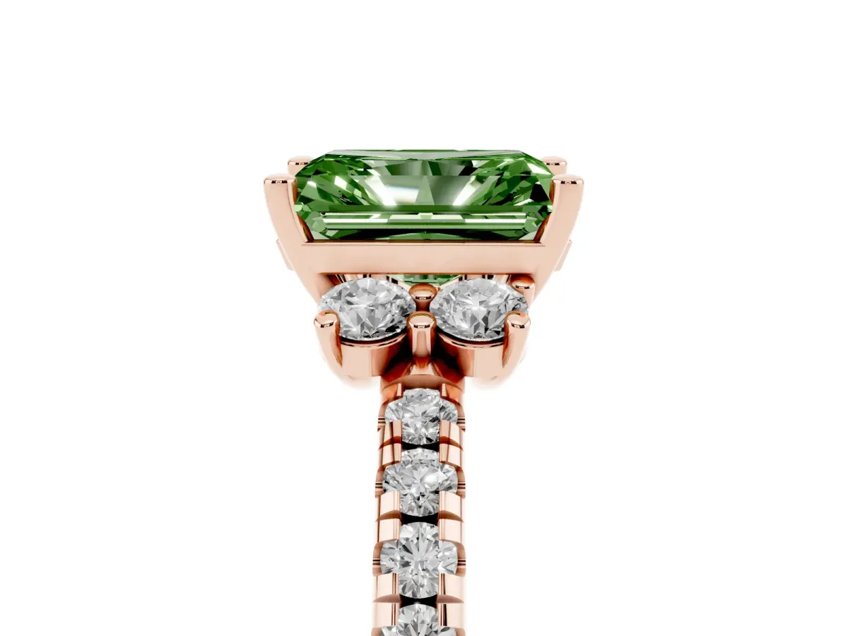 Fancy Green Radiant Cut Diamond Three-Stone Pave Band with Four-Prong Setting Rose gold