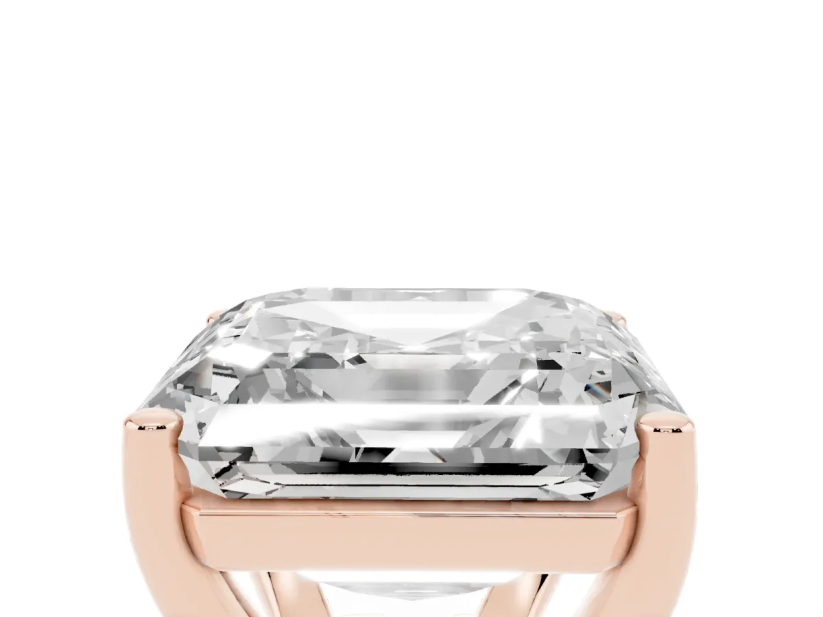 Asscher Cut Cut Diamond Solitaire Engagement Ring with Tapered Plain Band and Four-Prong Setting Rose gold
