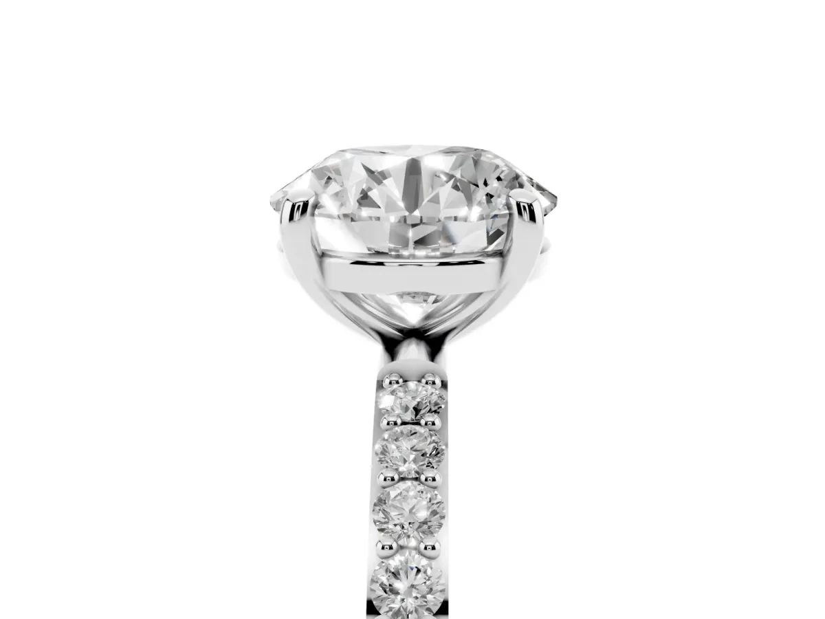 Round Cut Diamond Solitaire Ring with Round Pavé Band and Prong Setting Platinum