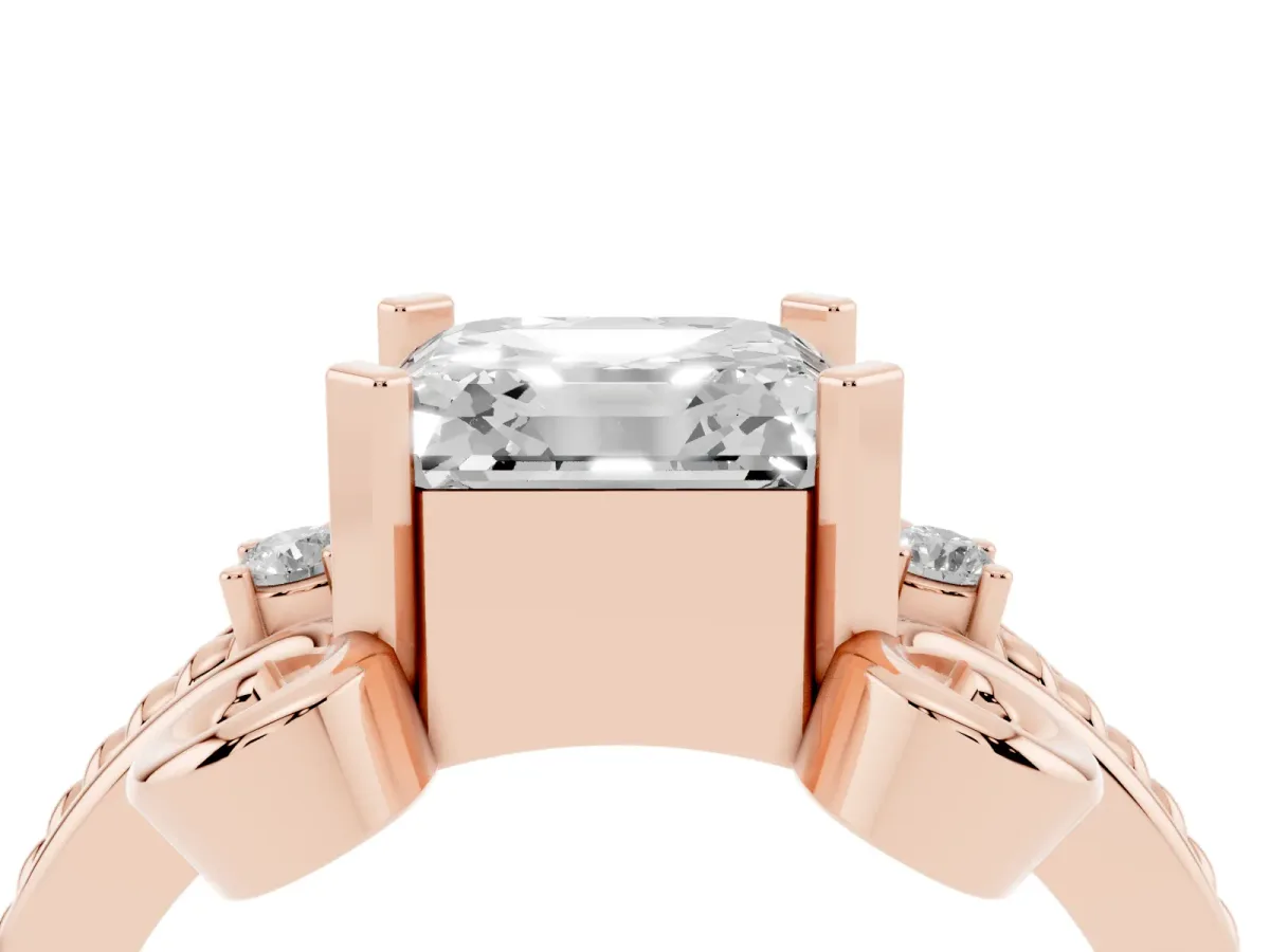 Asscher Cut Solitaire Twisted Band Scroll Prong Ring Rose gold