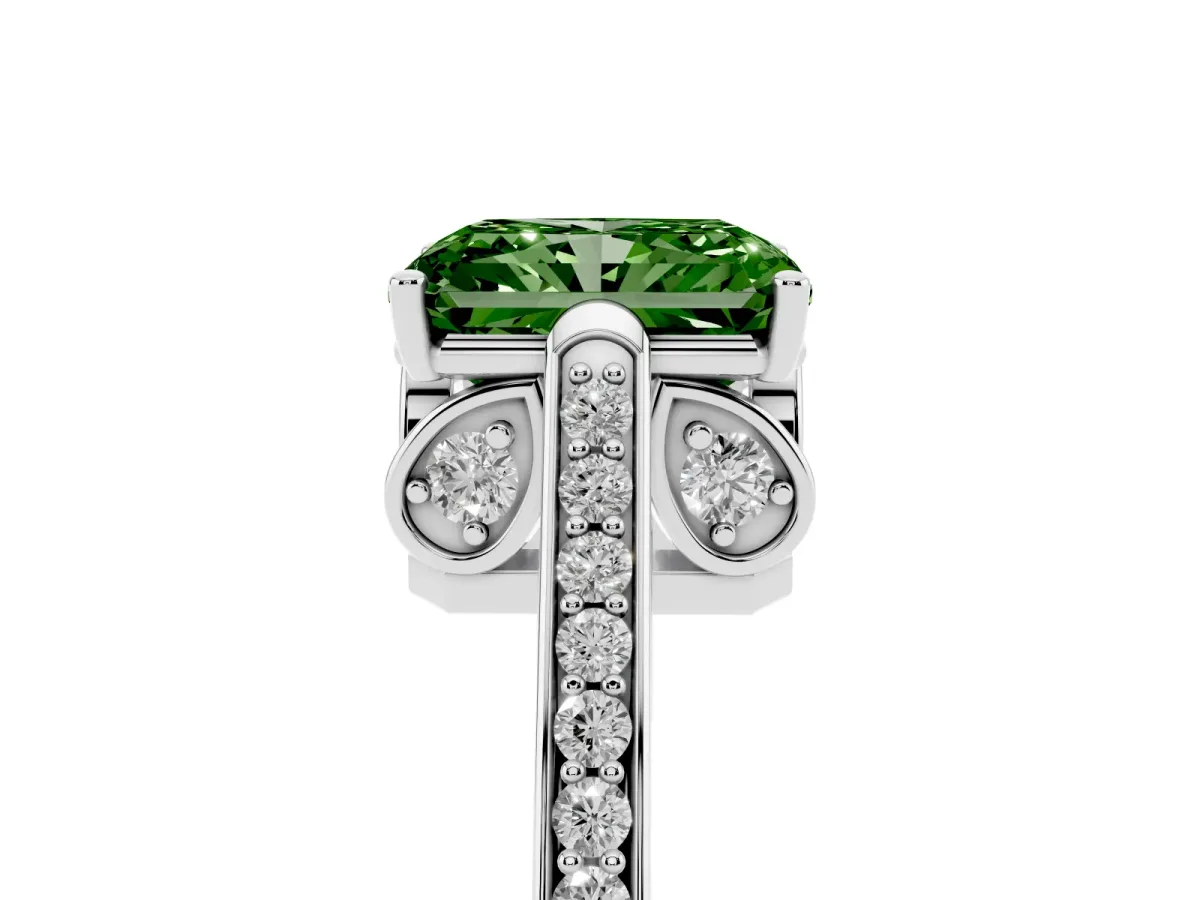 Fancy Green Radiant Cut Cut Cathedral Pave Diamond Engagement Ring with Six-Prong Setting Silver