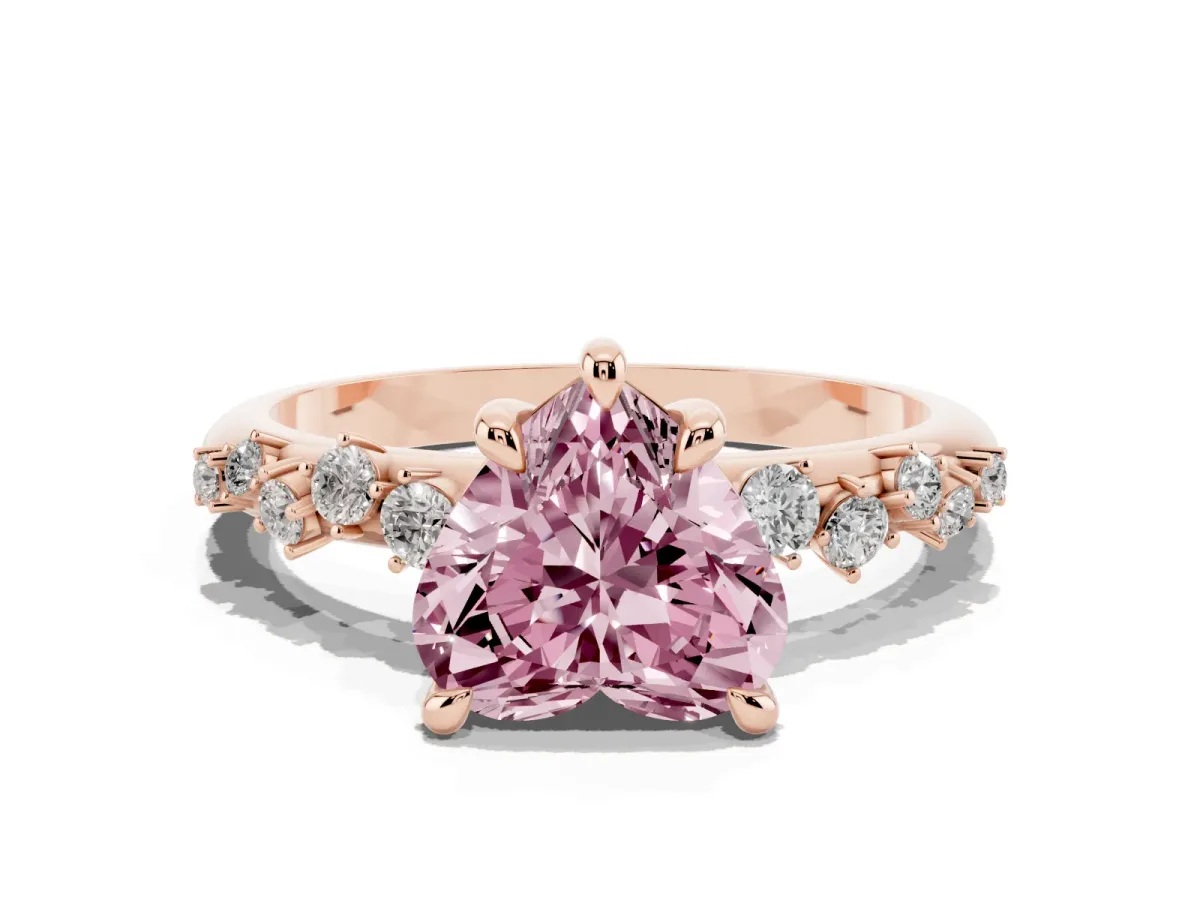 Fancy Pink Heart Cut Cut Diamond Vine Band with Four-Prong Setting Rose gold