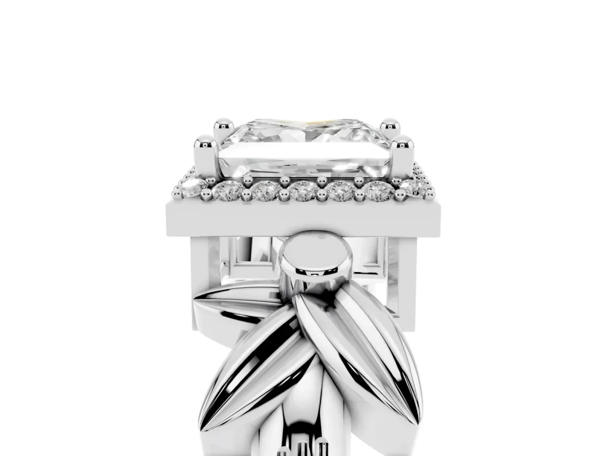 Princess Cut Halo Diamond Floral Band with Four-Prong Setting Platinum