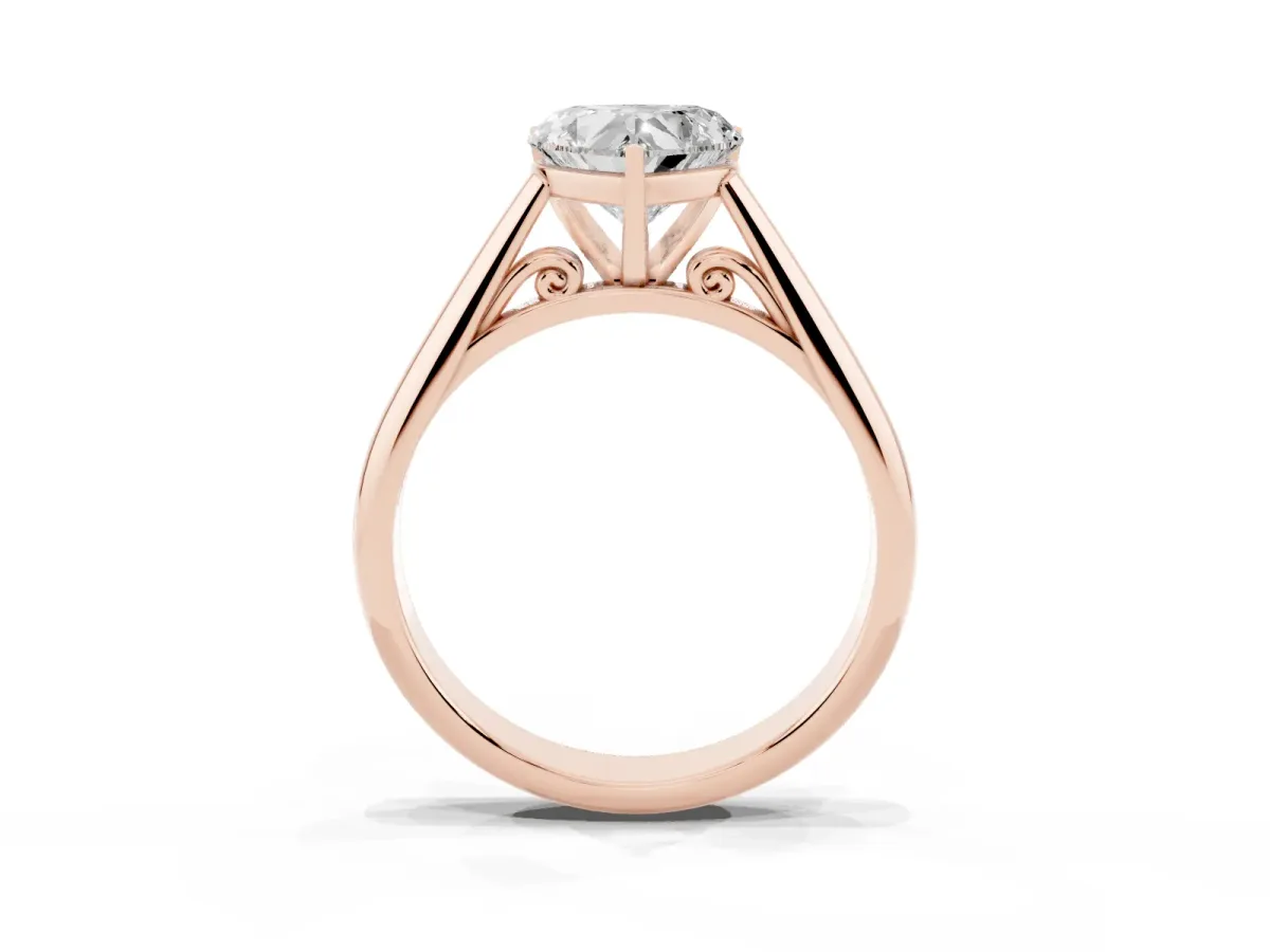 Heart Cut Diamond Solitaire Engagement Ring with Cathedral Setting and Four-Prong Mount Rose gold
