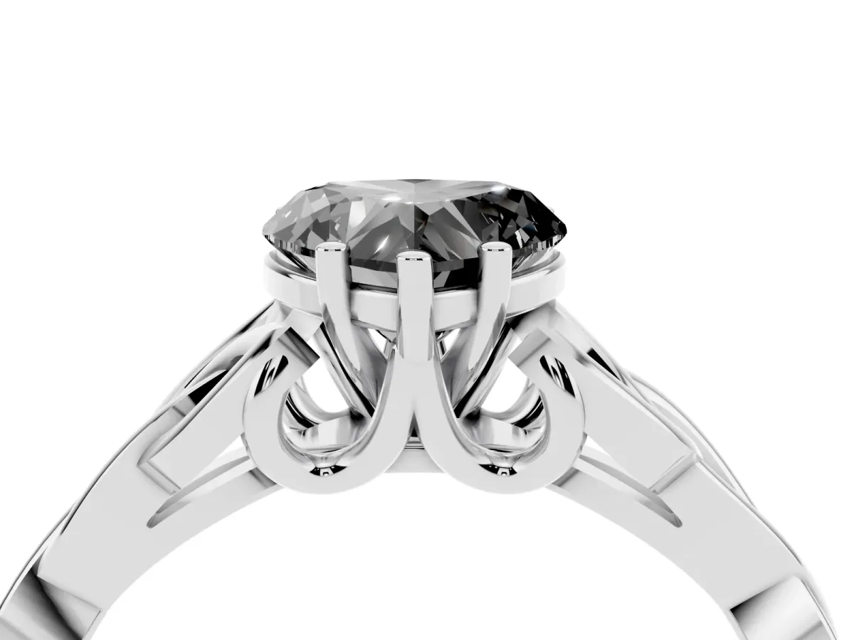Fancy Black Heart Cut Diamond Solitaire Engagement Ring with Celtic Knot Band and Four-Prong Setting White gold