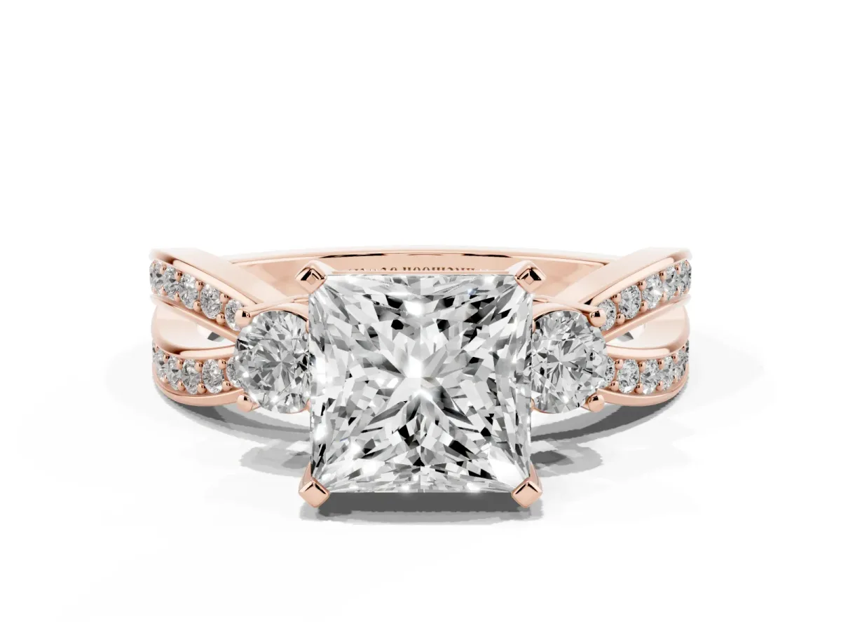 Three-Stone Princess Cut Cut Diamond Twist Band with Prong Setting Rose gold