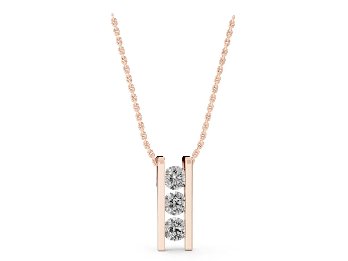 Vertical Channel-Set Round Diamond Bar Pendant Rose gold