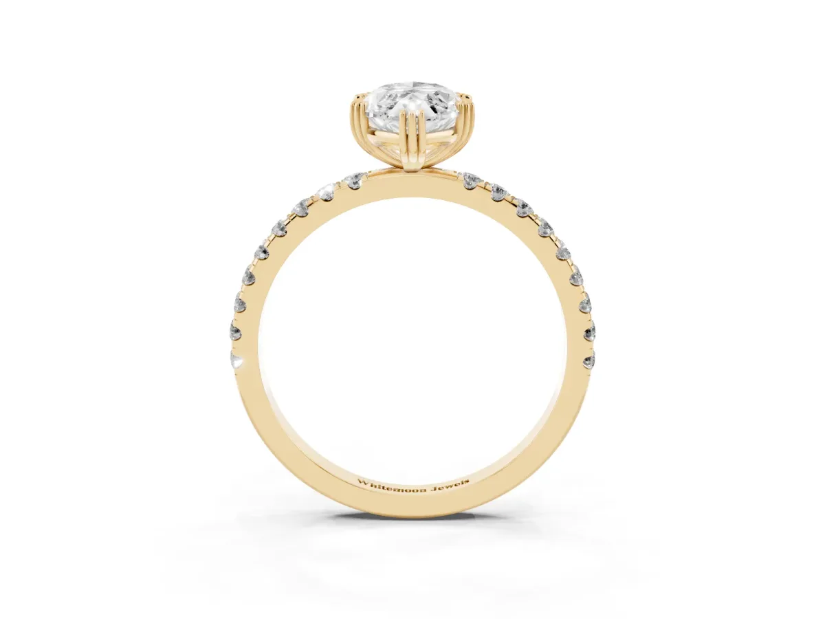 Marquise Cut Brilliant Solitaire with Pavé Band and Claw Prong Setting Yellow gold
