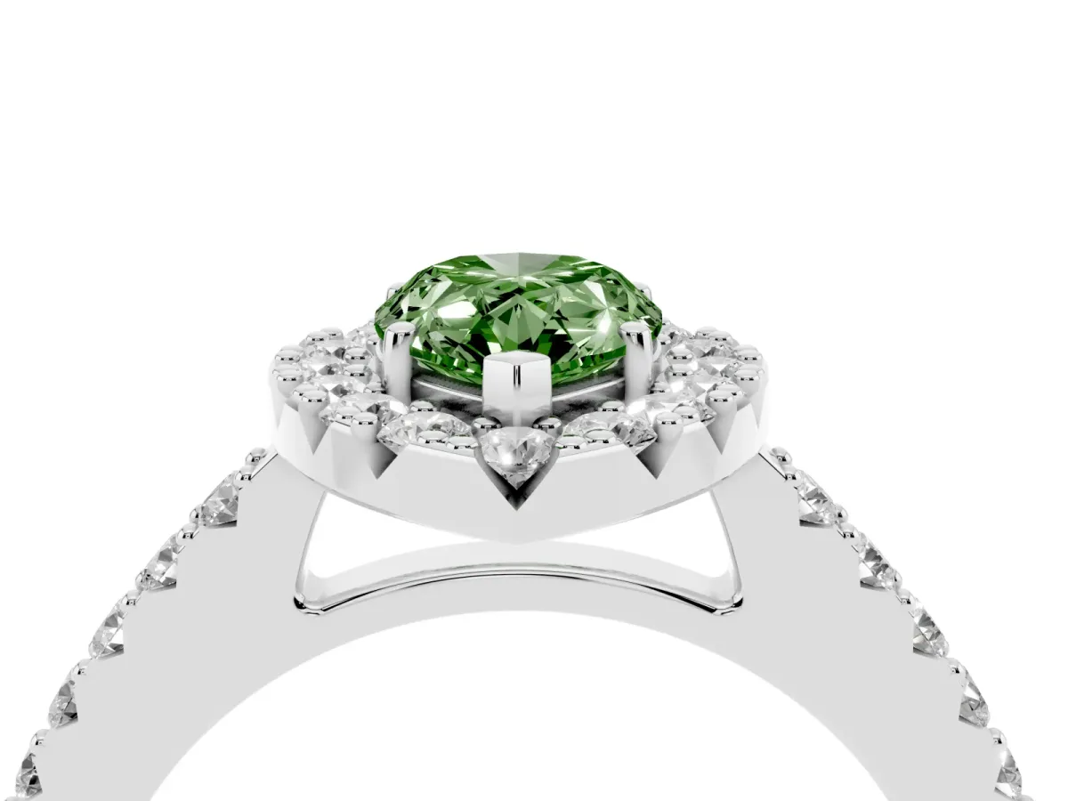 Fancy Green Pear Cut Halo Diamond Pavé Solitaire Ring White gold