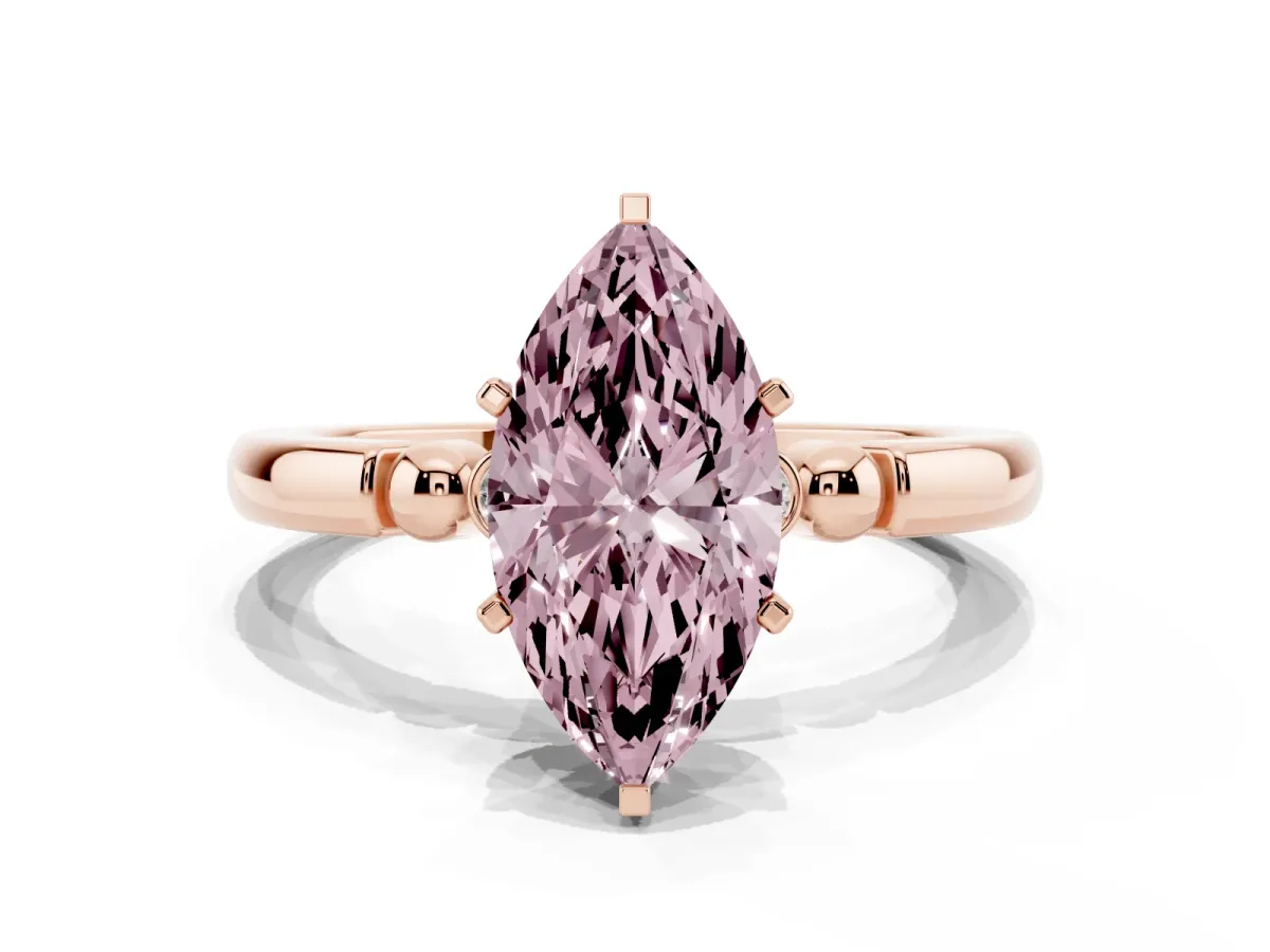 Fancy Pink Marquise Cut Solitaire Beaded Band with Four-Prong Setting Rose gold