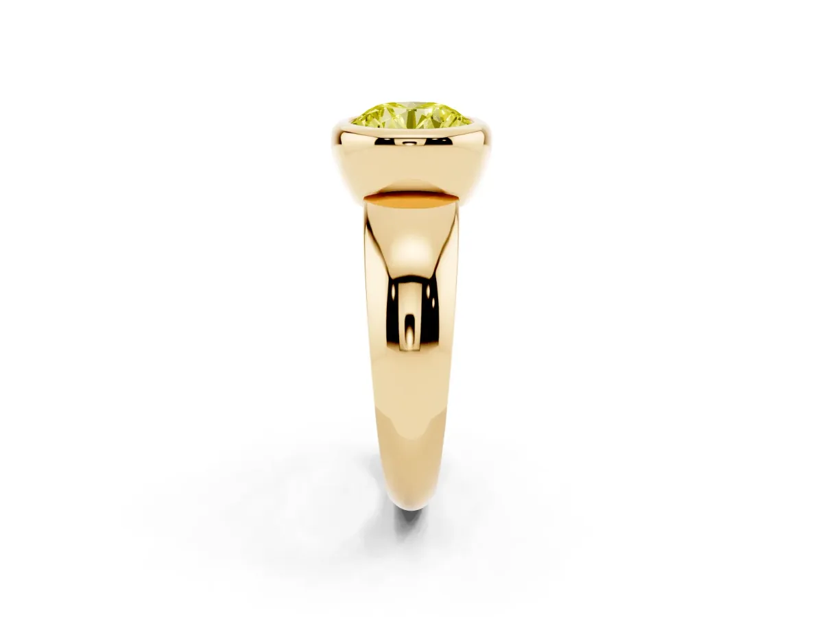 Fancy Yellow Bezel Set Round Cut Solitaire Ring with Wide Band Yellow gold