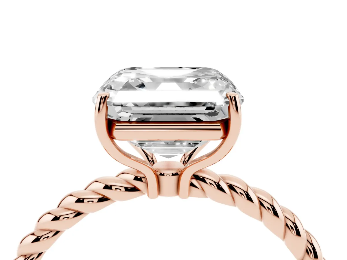 Asscher Cut Solitaire Twist Band Ring with Four-Prong Setting Rose gold