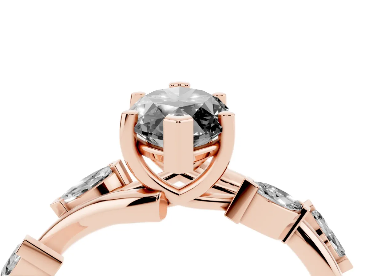 Fancy Black Marquise Cut Solitaire Twisted Band Marquise Accent Prong Setting Ring Rose gold