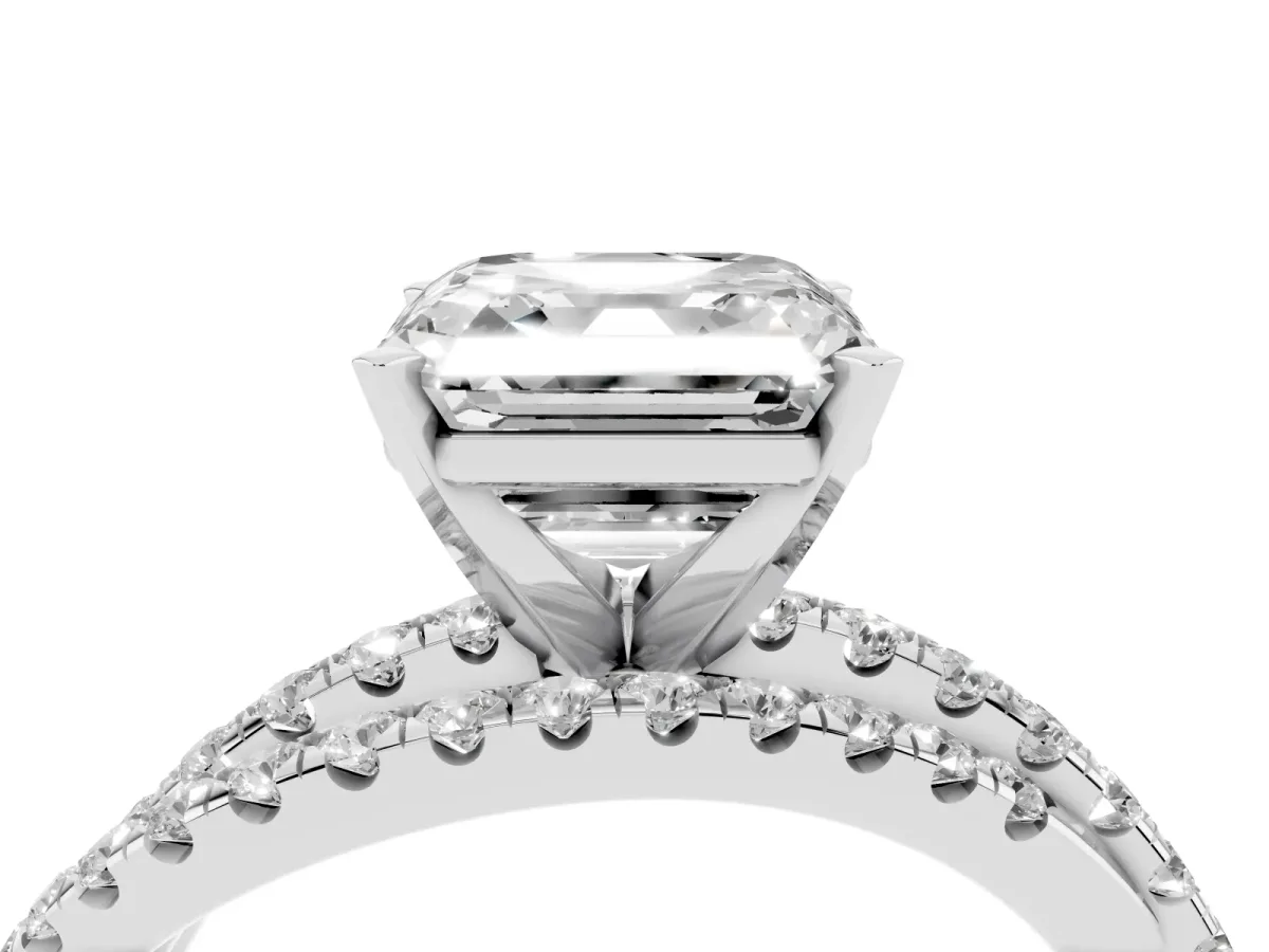 Asscher Cut Solitaire Twist Band with Pavé Setting and Four-Prong Setting Silver