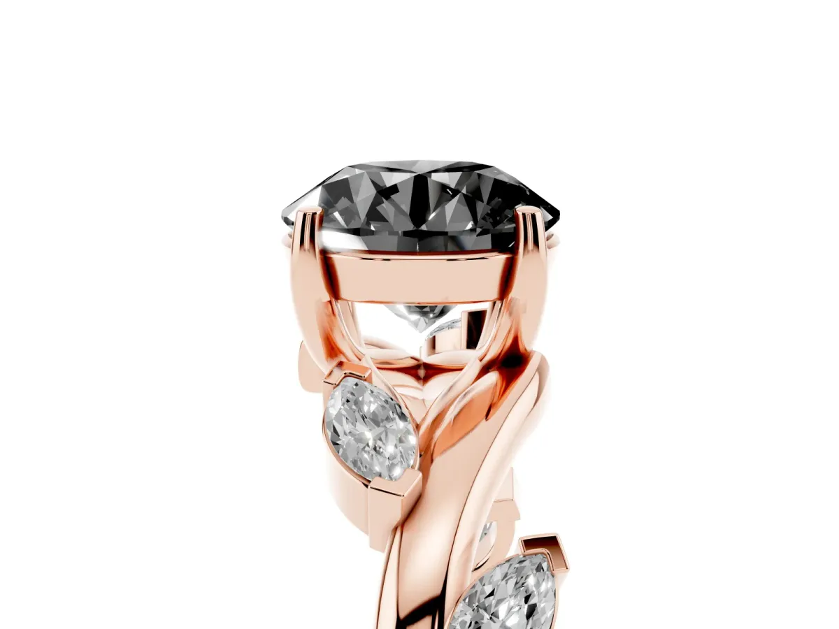 Fancy Black Round Cut Solitaire Twisted Band Marquise Accent Prong Setting Ring Rose gold