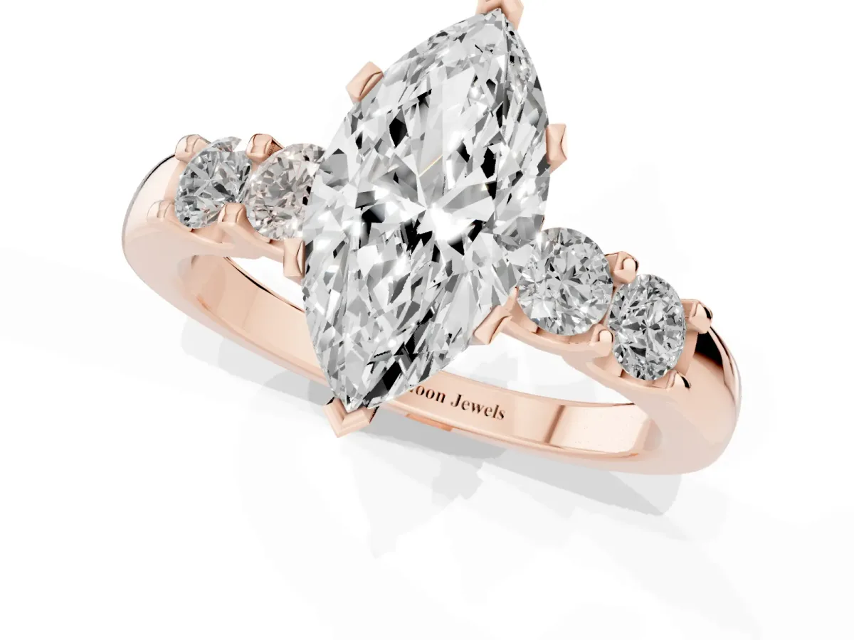 Marquise Cut Brilliant Cut Diamond Five-Stone Prong Set Engagement Ring with Channel Band Rose gold