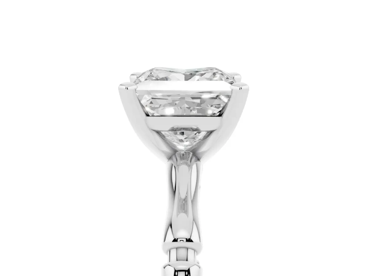 Princess Cut Solitaire Diamond Ring with Bamboo Band and Four-Prong Setting Silver