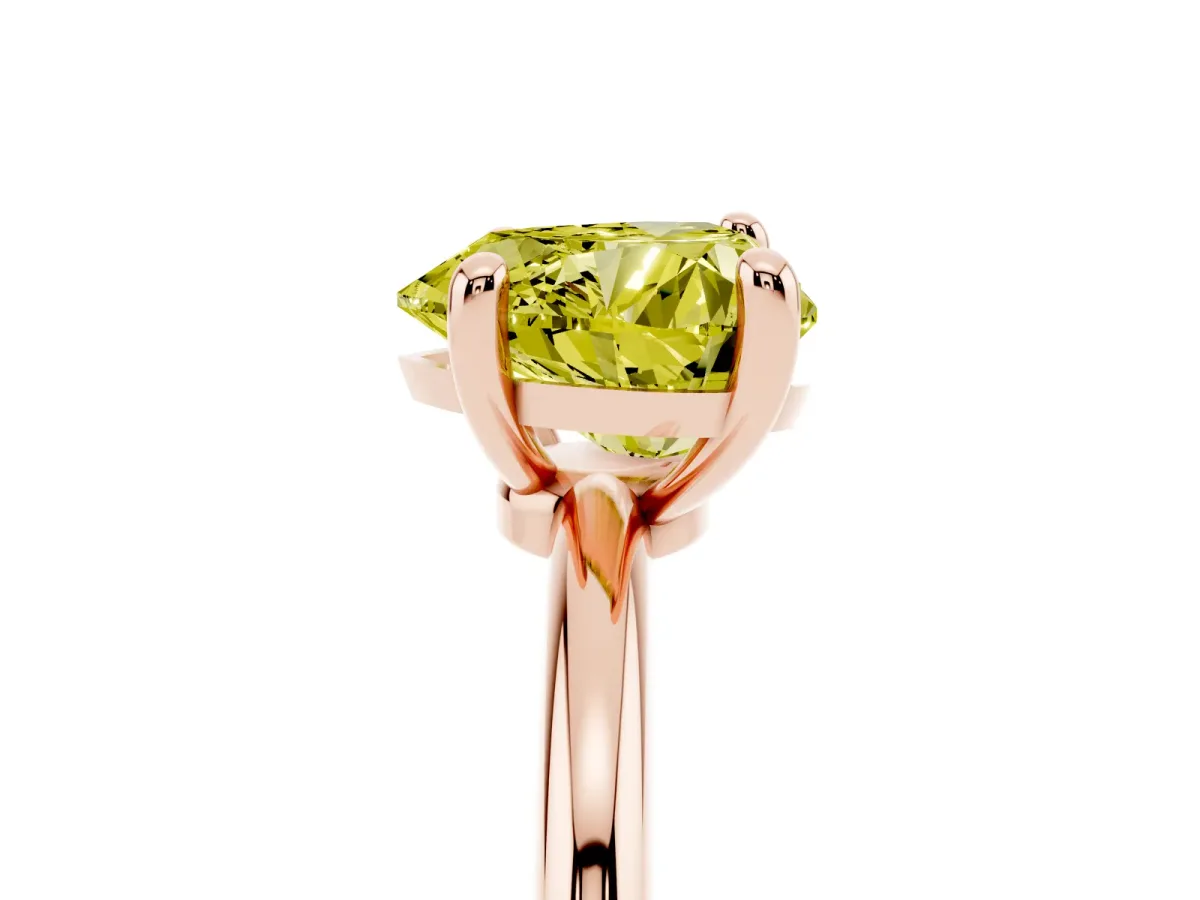 Fancy Yellow Heart Cut Solitaire Diamond Ring with 4-Prong Setting on a Classic Band Rose gold