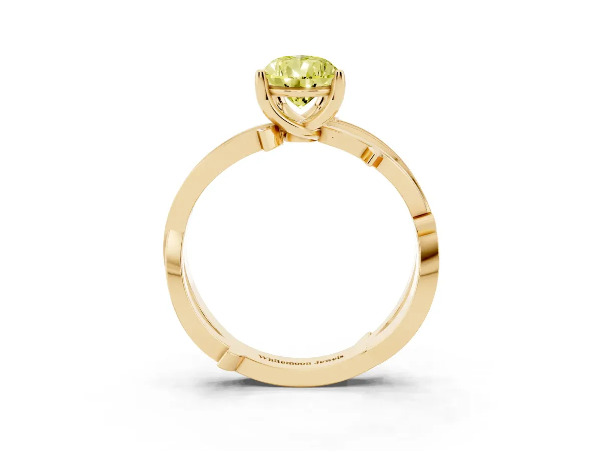 Fancy Yellow Pear Cut Solitaire Twist Band with Pavé Accents and Four-Prong Setting Yellow gold