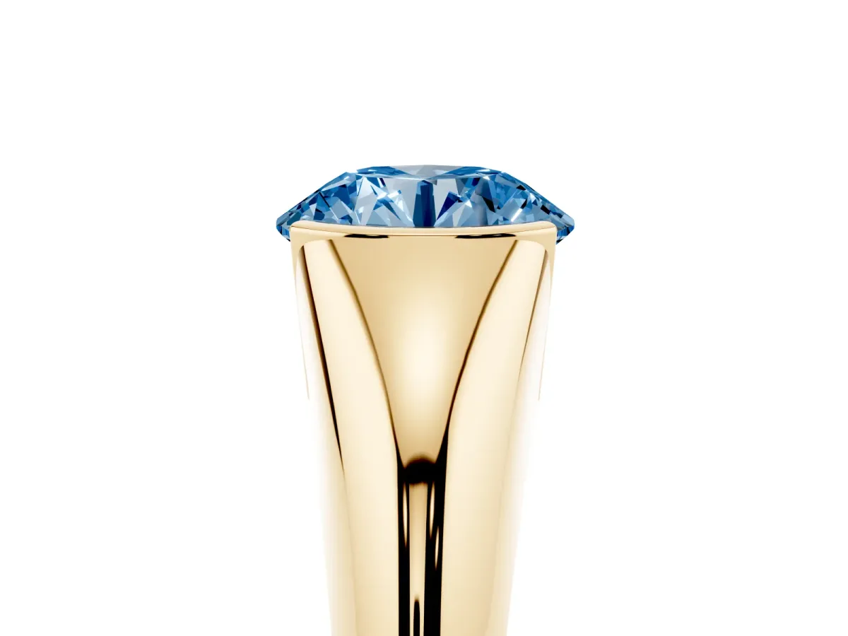 Fancy Blue Round Cut Solitaire Tension Set Diamond Ring Yellow gold