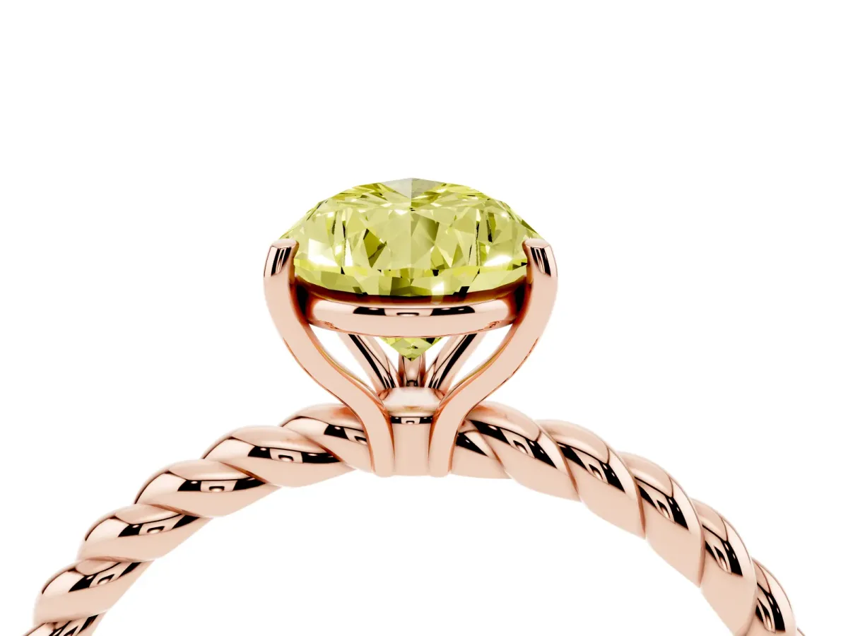 Fancy Yellow Pear Cut Solitaire Twist Band Ring with Four-Prong Setting Rose gold