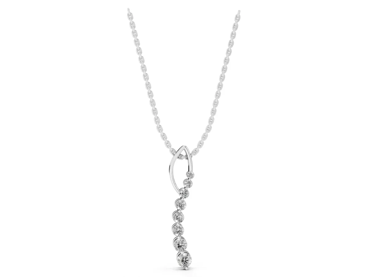 Round Diamond Channel Set Vertical Bar Pendant Silver