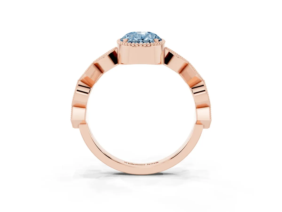 Fancy Blue Oval Cut Milgrain Marquise Diamond Twist Band Ring Rose gold