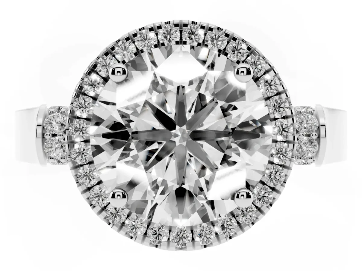 Round Cut Halo Pave Split Shank Prong Setting Ring Silver