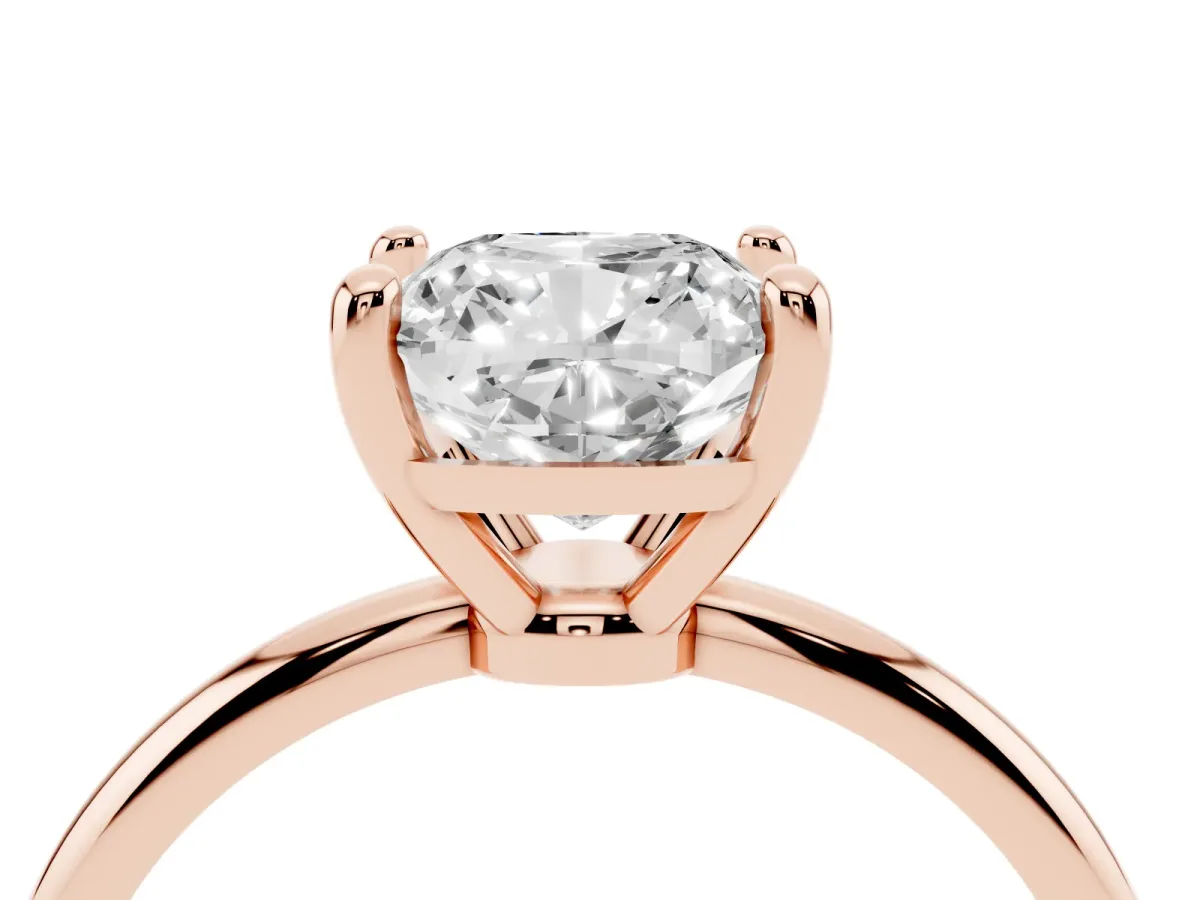 Cushion Cut Solitaire Diamond Ring with 4-Prong Setting on a Classic Band Rose gold