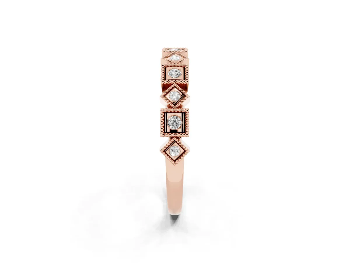 Milgrain Square Diamond Eternity Band with Bezel Setting Rose gold