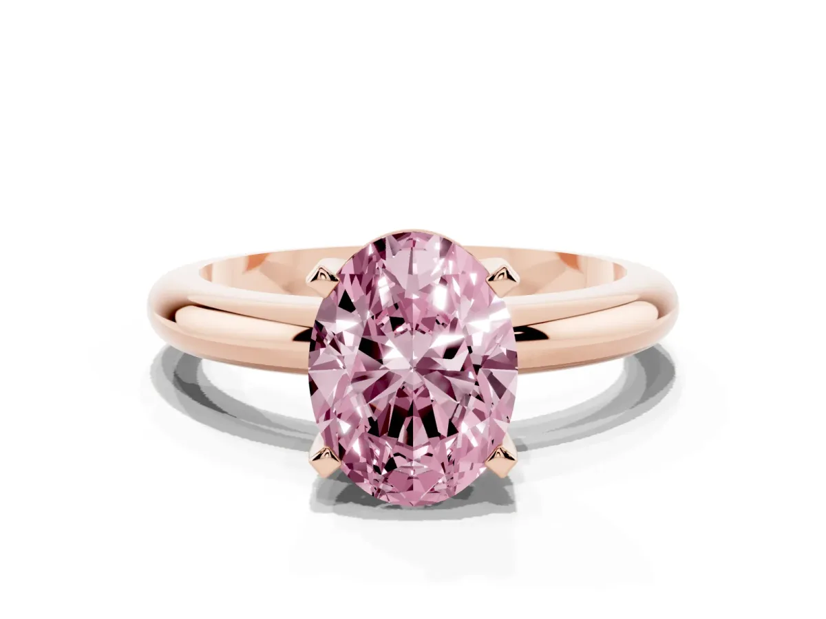 Fancy Pink Oval Cut Diamond Solitaire Engagement Ring with Round Band and Four-Prong Setting Rose gold