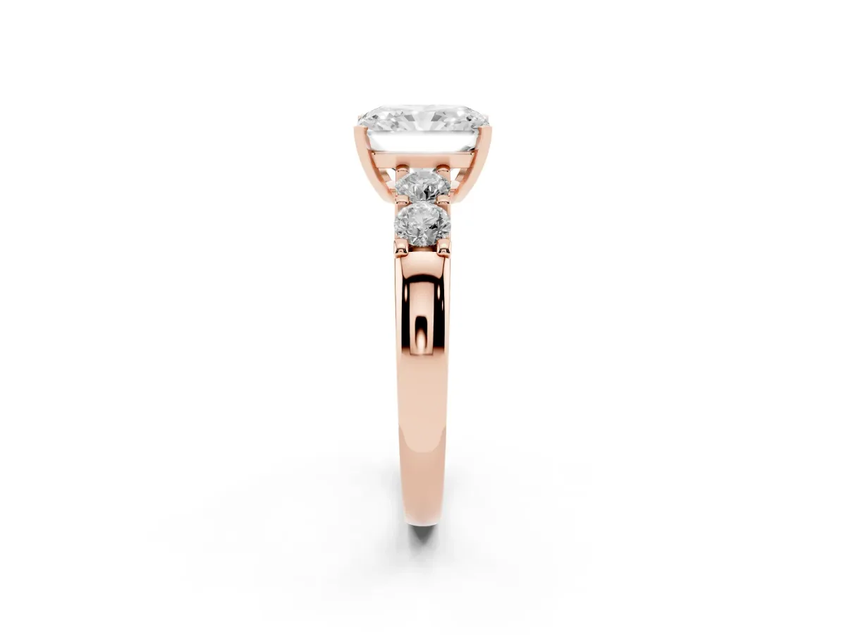 Radiant Cut Brilliant Cut Diamond Five-Stone Prong Set Engagement Ring with Channel Band Rose gold