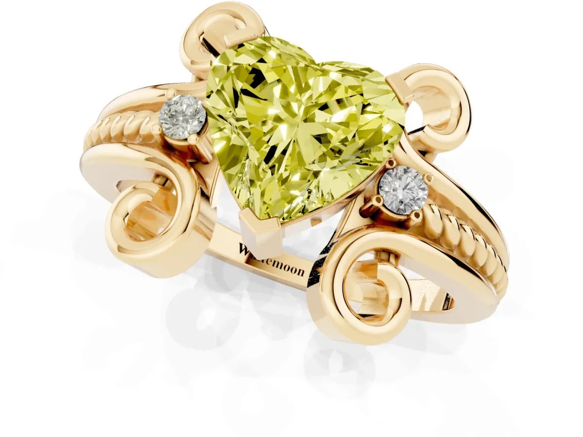 Fancy Yellow Heart Cut Solitaire Twisted Band Scroll Prong Ring Yellow gold