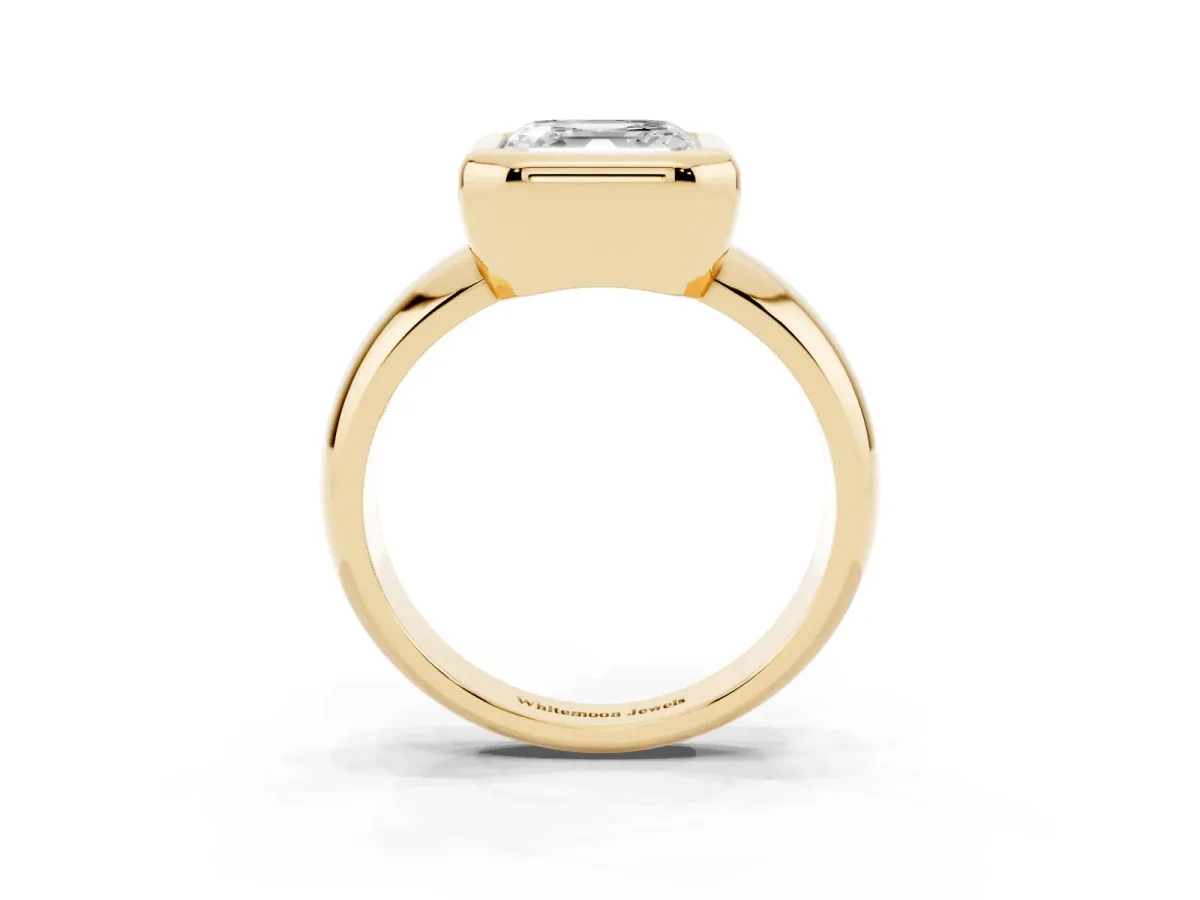 Bezel Set Asscher Cut Solitaire Ring with Wide Band Yellow gold