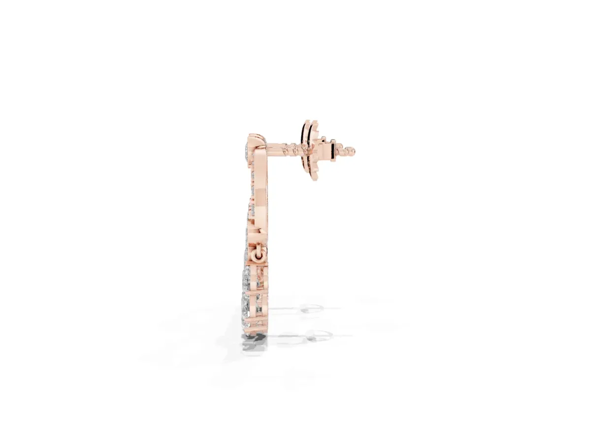 Round and Pear Diamond Dangle Earrings Rose gold