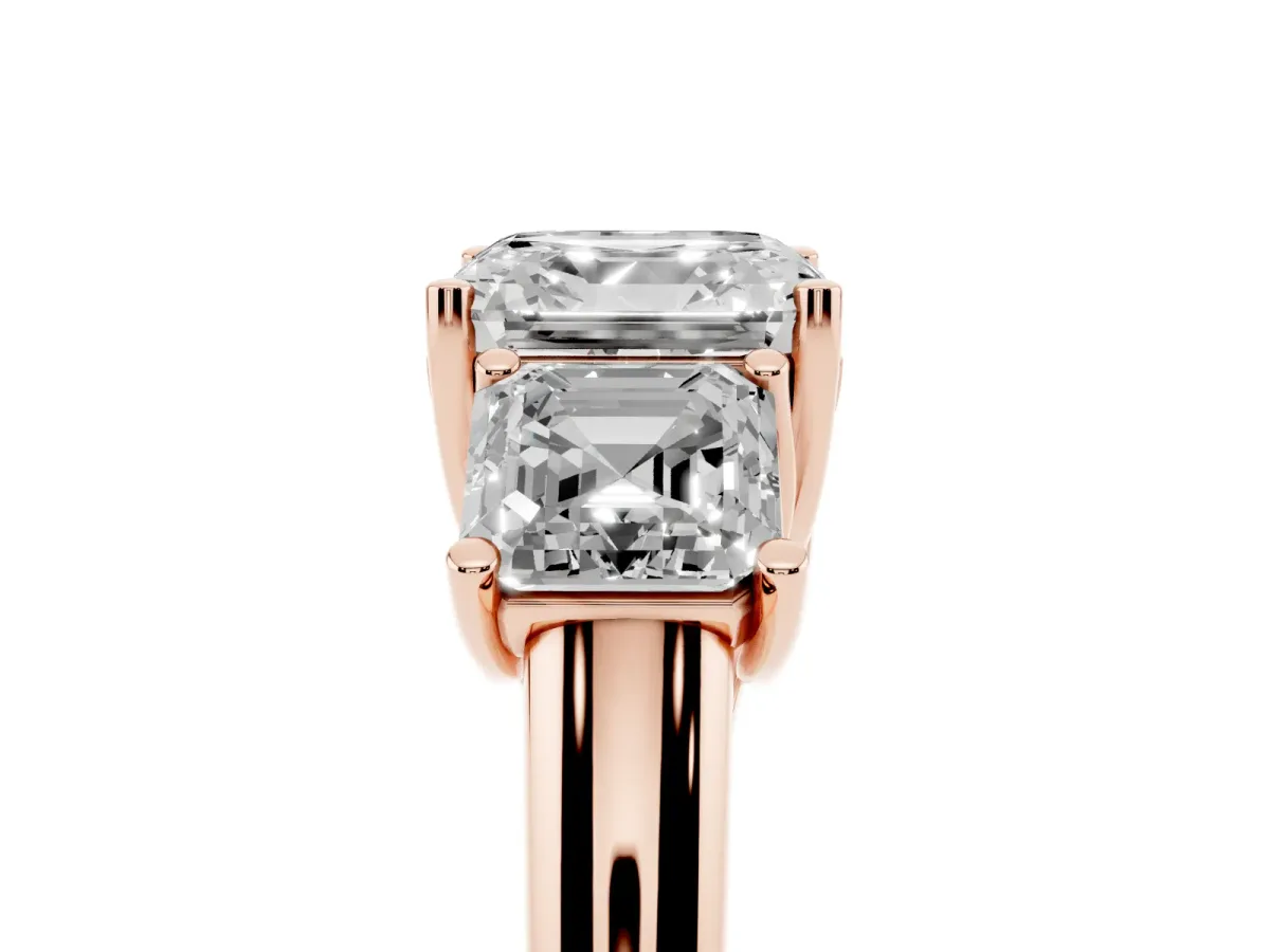 Three-Stone Asscher Cut Diamond Engagement Ring with Prong Setting Rose gold