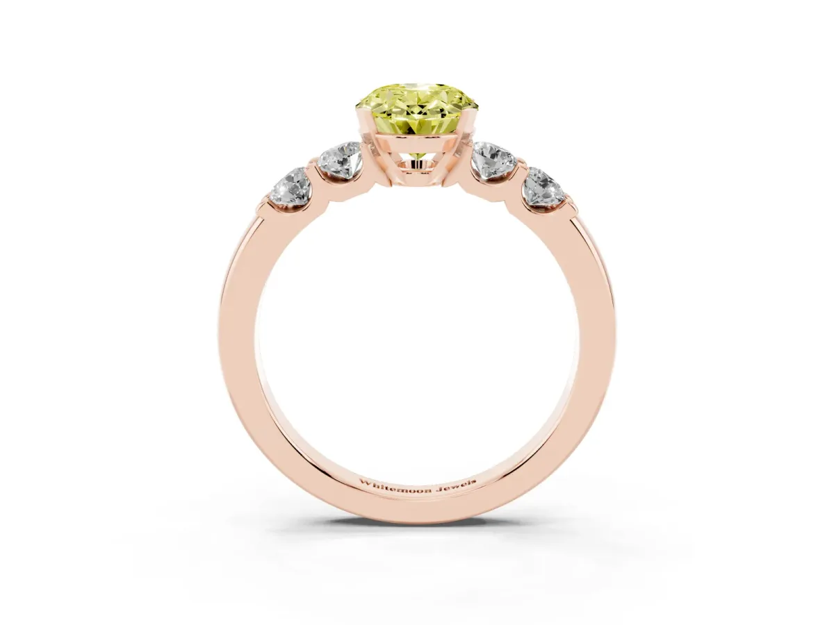 Fancy Yellow Oval Cut Brilliant Cut Diamond Five-Stone Prong Set Engagement Ring with Channel Band Rose gold